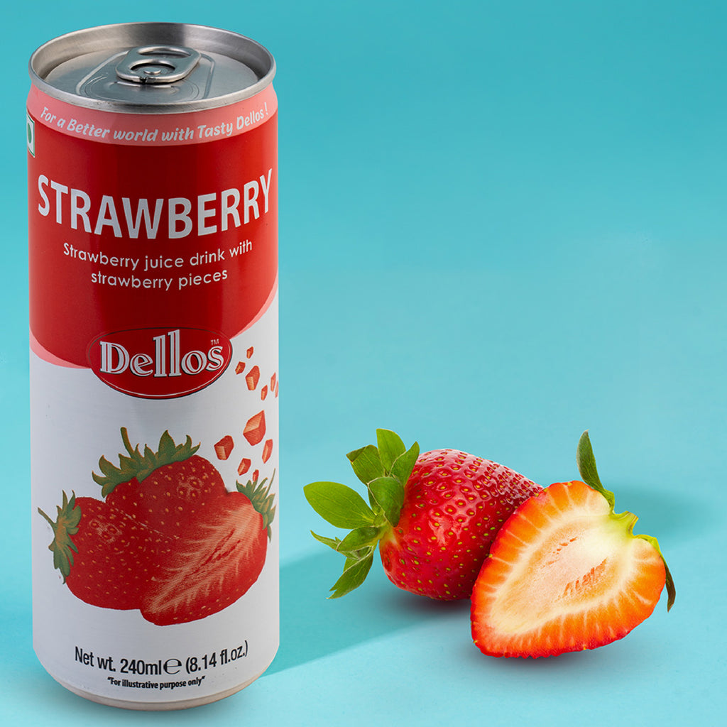 DELLOS Strawberry Fruit Drink With
Strawberry Pieces 240ml x 24can -Maydaymall