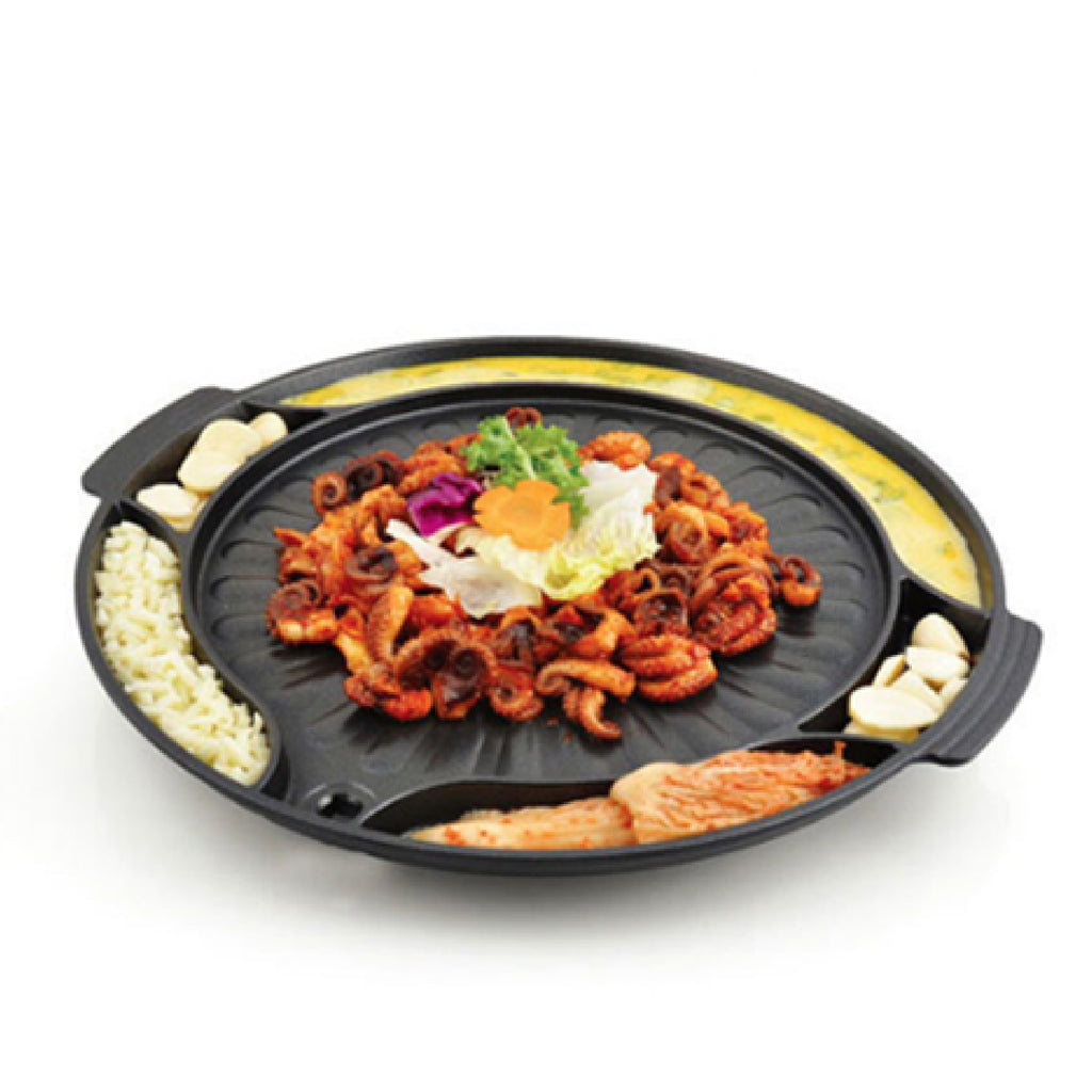 Korean BBQ Grill Plate with Steamer & Compartments - 40cm