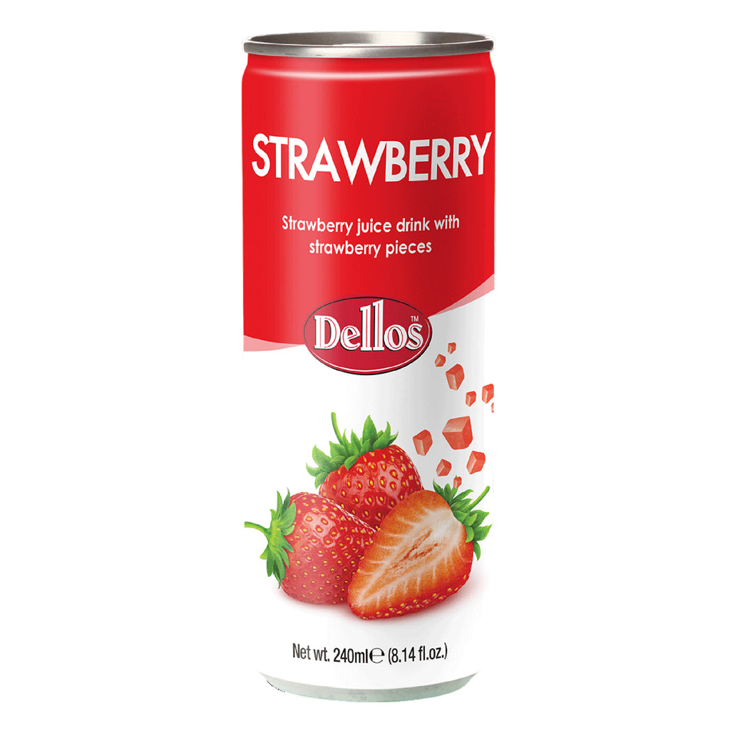 DELLOS Strawberry Fruit Drink With
Strawberry Pieces 240ml x 24can -Maydaymall