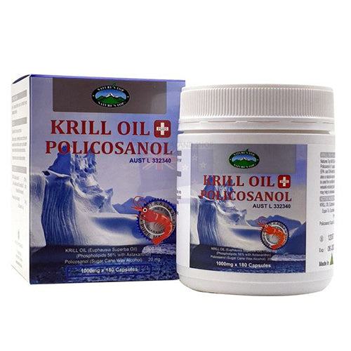 Krill oil and policosanol daily wellness supplement capsules