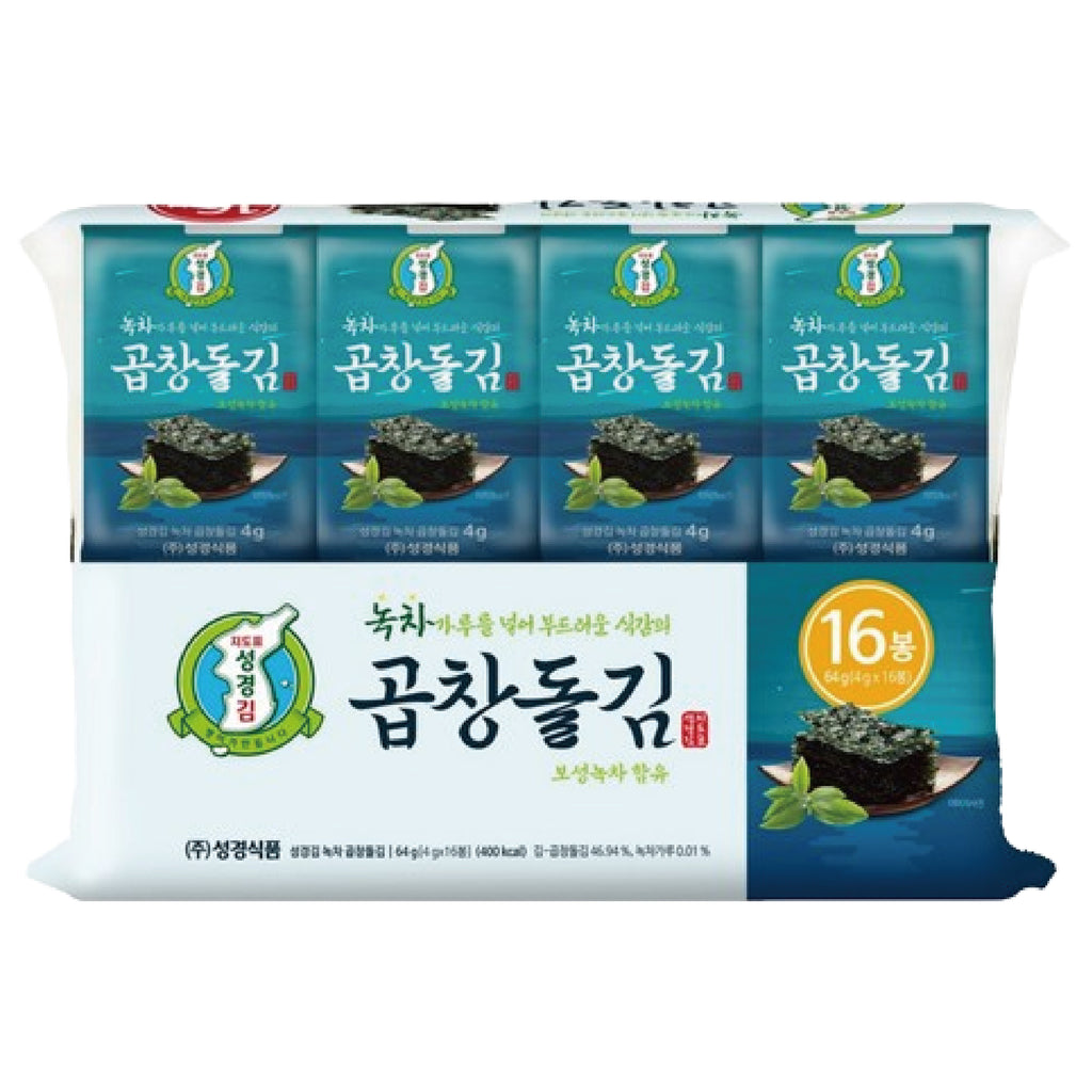 Sung Gyung Green Tea Gopchang Sliced Laver (4 g × 16 Packs) - Mayday Mall