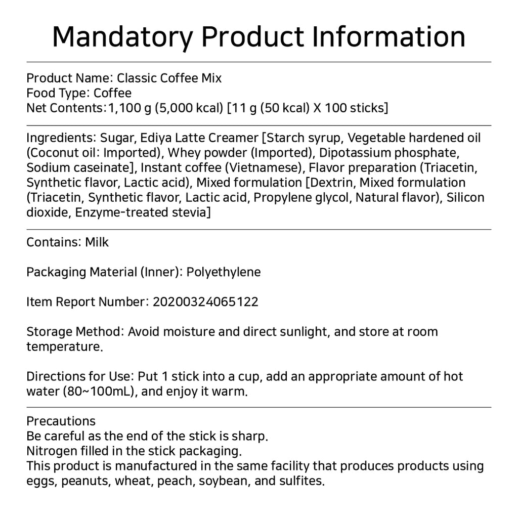 Instant Coffee Packets - Ediya Special Classic Mix 50 Sticks