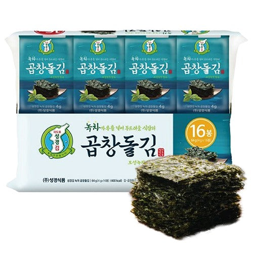 Sung Gyung Green Tea Gopchang Sliced Laver (4 g × 16 Packs) - Mayday Mall