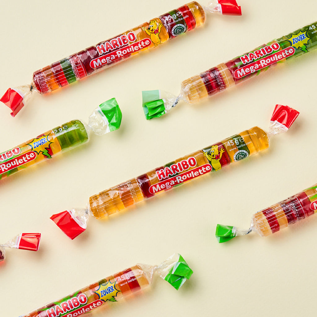 HARIBO Mega Roulettes colourful fruit gummy rolls