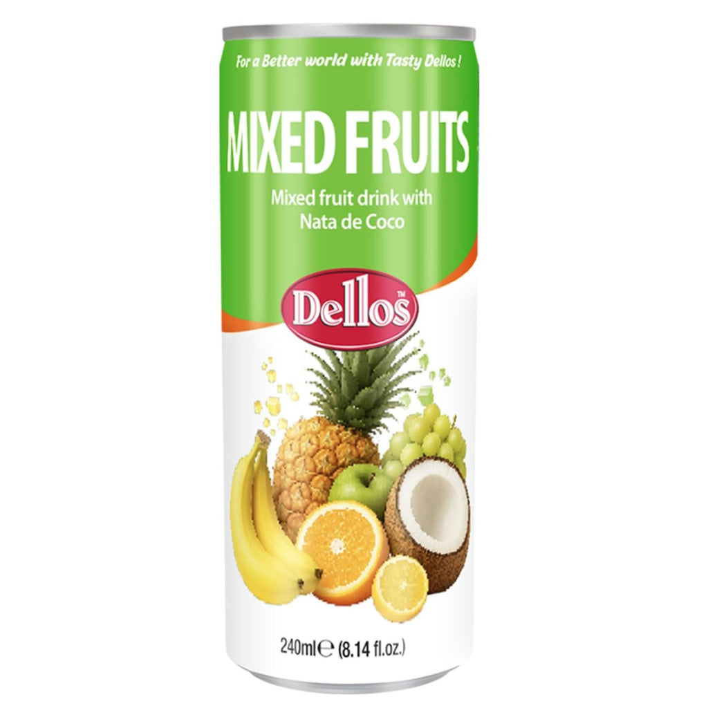 DELLOS Mixed Fruits Drink With Nata De Coco 240ml x 24can- Maydaymall