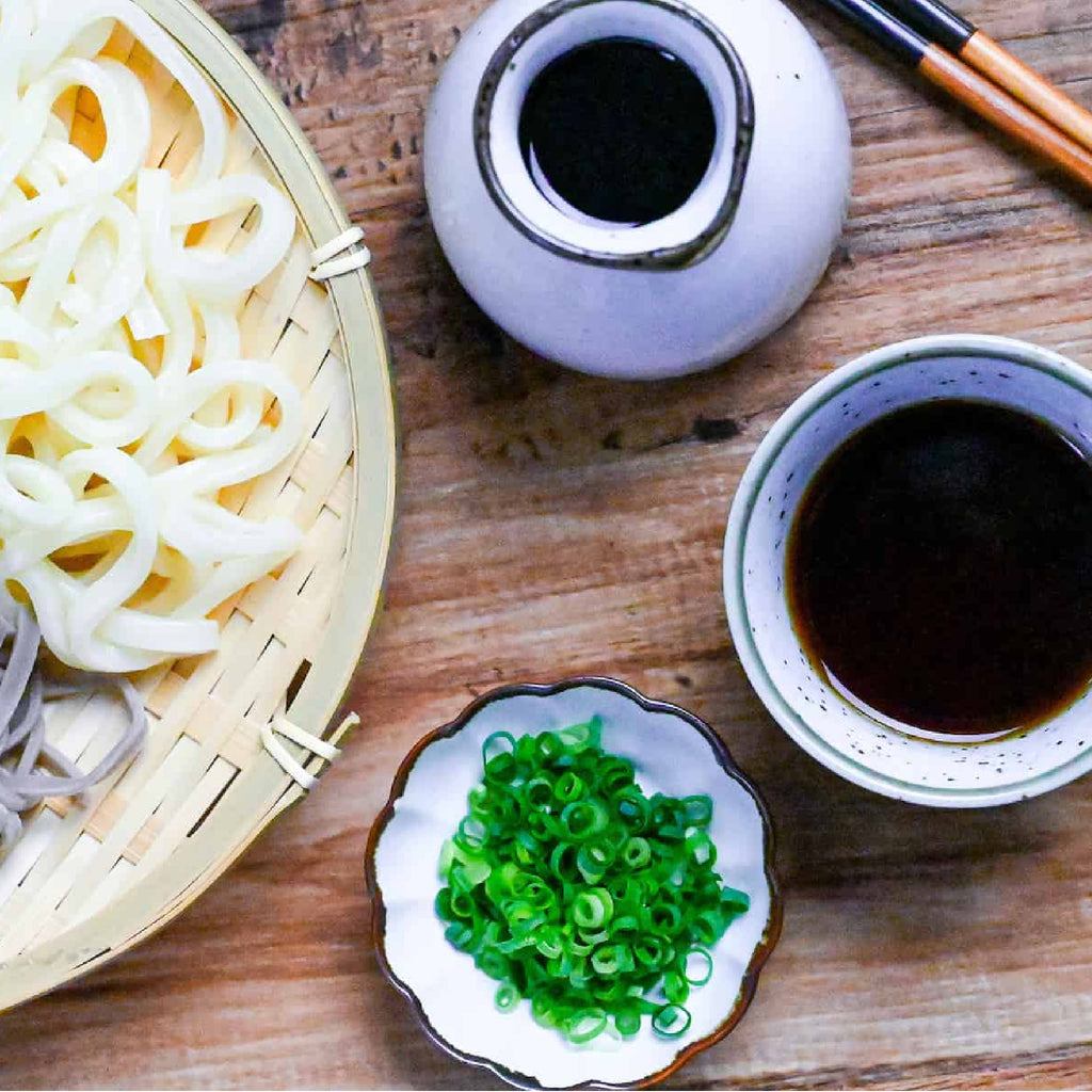 Japanese mentsuyu noodle dipping sauce with yuzu wasabi